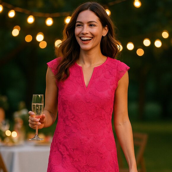 Adrianna Papell Dresses & Skirts - ADRIANNA PAPELL Eyelet Boho Overlay Fuchsia Dress